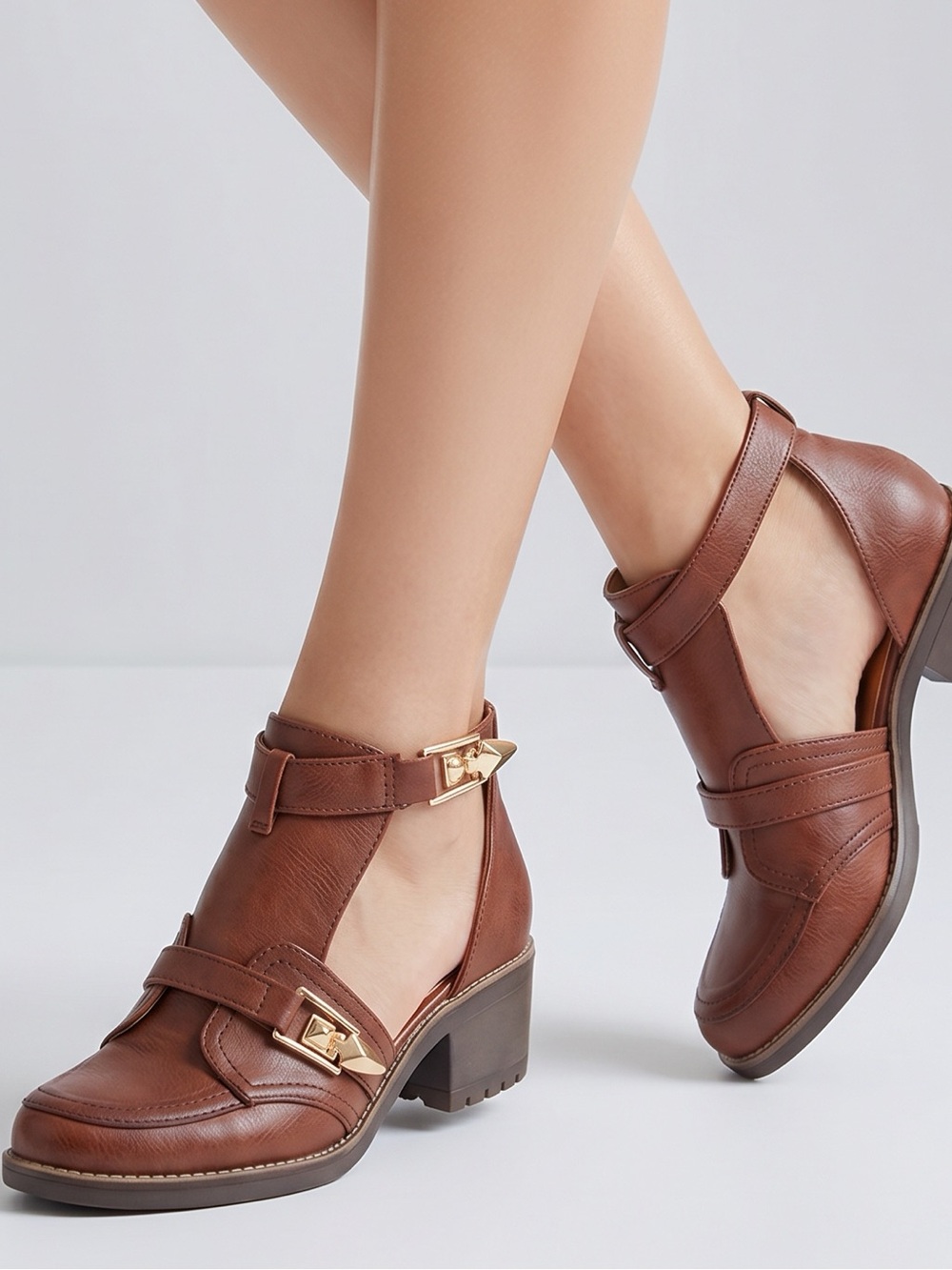 Vegan leather cognac cut out booties✨